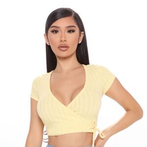 fashion nova this is knit crop top - yellow, size S